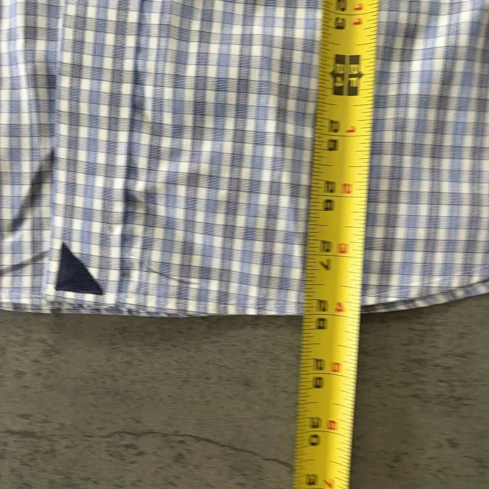 UNTUCKit Mens Large Blue White Plaid Wrinkle Free Button Down Shirt
